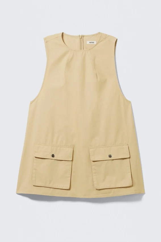 Utility Cotton Canvas Mini Pinafore Dress – Light Yellow Utility Cotton Canvas Mini Pinafore Dress – Light Yellow