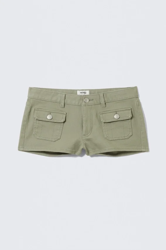 Utility Pocket Mini Shorts – Light Khaki Green Utility Pocket Mini Shorts – Light Khaki Green