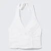 V-Neck Cotton Halter Top – White V-Neck Cotton Halter Top – White