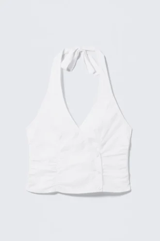 V-Neck Cotton Halter Top – White