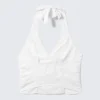 V-Neck Cotton Halter Top – White V-Neck Cotton Halter Top – White