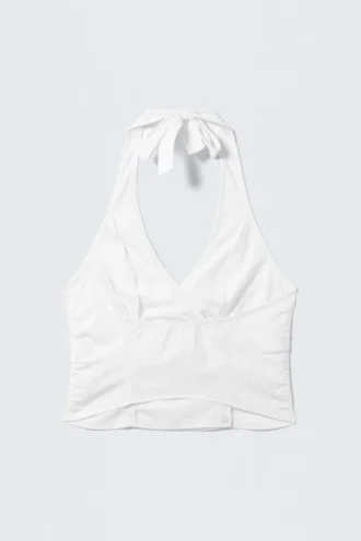 V-Neck Cotton Halter Top – White