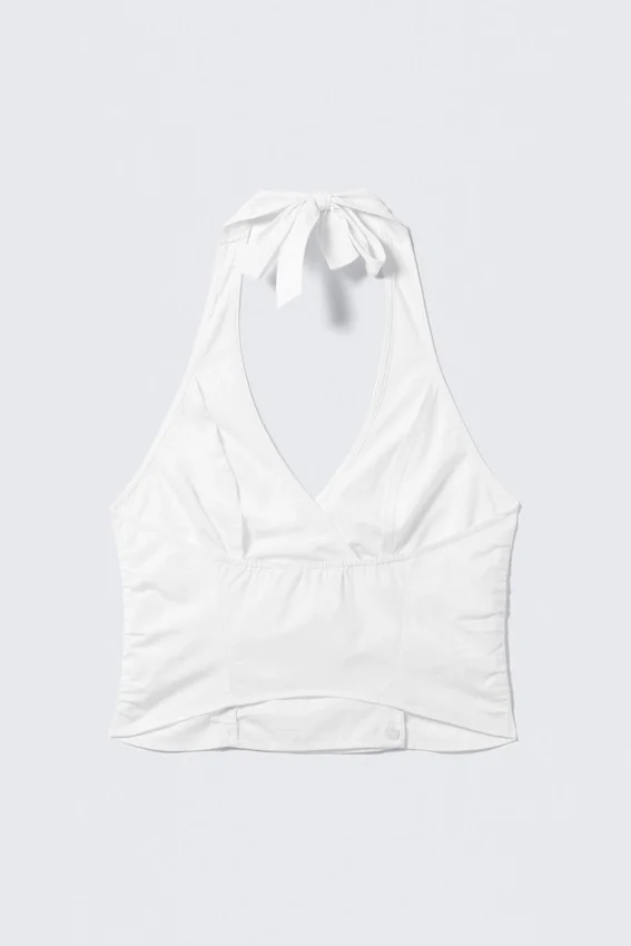 V-Neck Cotton Halter Top – White V-Neck Cotton Halter Top – White