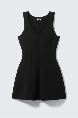 V-Neck Fit-And-Flare Scuba Dress – Black