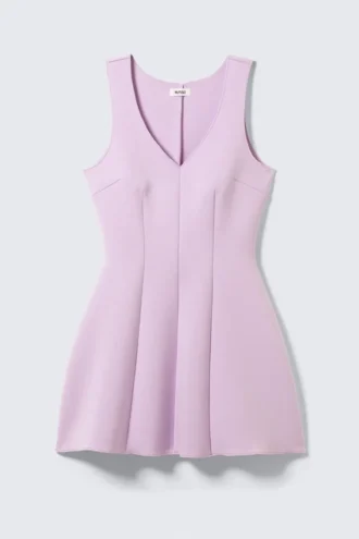 V-Neck Fit-And-Flare Scuba Dress – Lilac