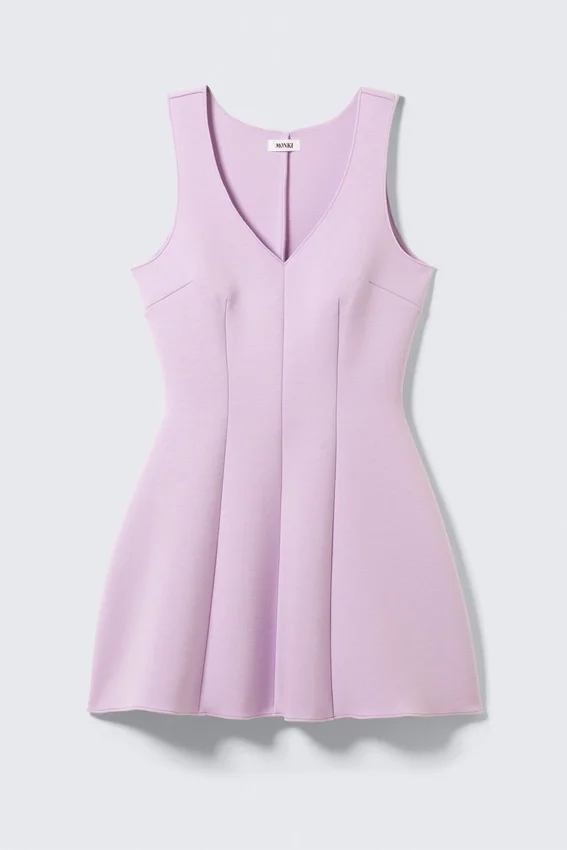 V-Neck Fit-And-Flare Scuba Dress – Lilac V-Neck Fit-And-Flare Scuba Dress – Lilac