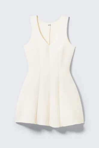 V-Neck Fit-And-Flare Scuba Dress – White