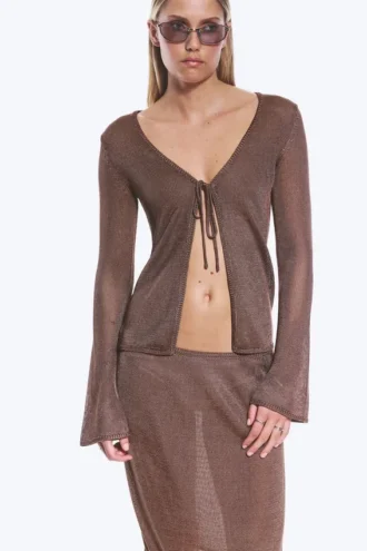 V-Neck Knitted Cardigan – Brown