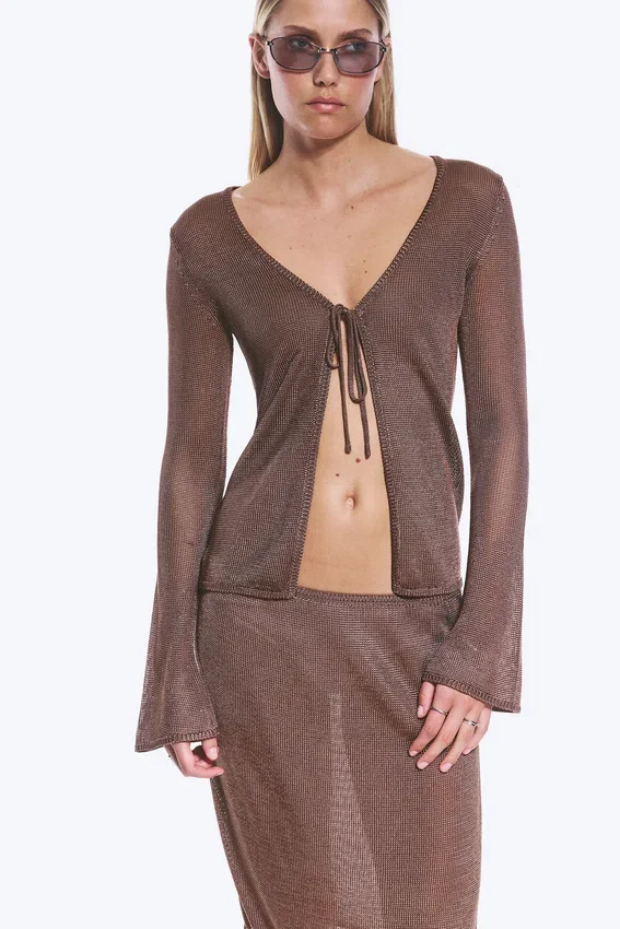 V-Neck Knitted Cardigan – Brown V-Neck Knitted Cardigan – Brown