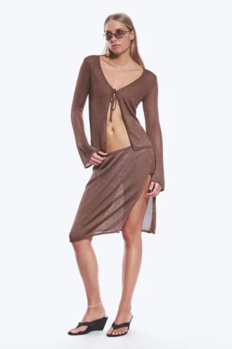 V-Neck Knitted Cardigan – Brown