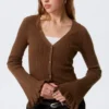 V-Neck Knitted Cardigan – Dark Brown V-Neck Knitted Cardigan – Dark Brown