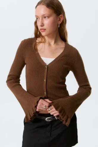 V-Neck Knitted Cardigan – Dark Brown