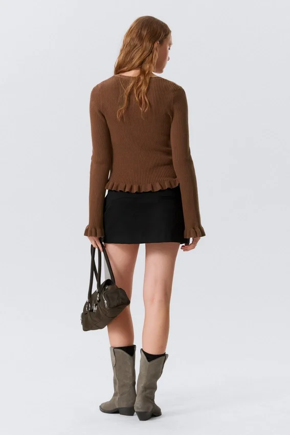 V-Neck Knitted Cardigan – Dark Brown V-Neck Knitted Cardigan – Dark Brown
