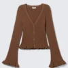 V-Neck Knitted Cardigan – Dark Brown V-Neck Knitted Cardigan – Dark Brown