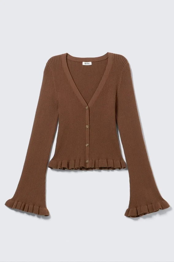 V-Neck Knitted Cardigan – Dark Brown V-Neck Knitted Cardigan – Dark Brown