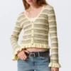V-Neck Knitted Cardigan – Striped Light Yellow V-Neck Knitted Cardigan – Striped Light Yellow