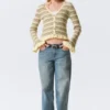V-Neck Knitted Cardigan – Striped Light Yellow V-Neck Knitted Cardigan – Striped Light Yellow