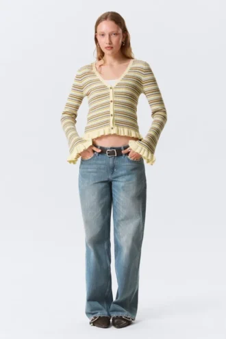 V-Neck Knitted Cardigan – Striped Light Yellow