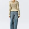 V-Neck Knitted Cardigan – Striped Light Yellow V-Neck Knitted Cardigan – Striped Light Yellow