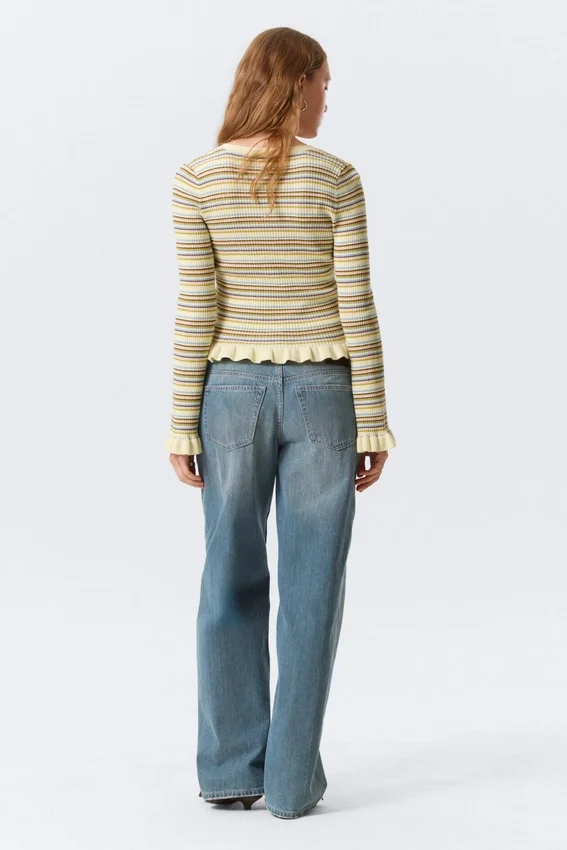 V-Neck Knitted Cardigan – Striped Light Yellow V-Neck Knitted Cardigan – Striped Light Yellow