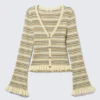 V-Neck Knitted Cardigan – Striped Light Yellow V-Neck Knitted Cardigan – Striped Light Yellow