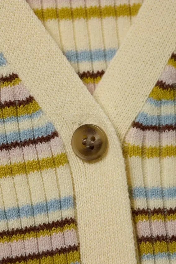 V-Neck Knitted Cardigan – Striped Light Yellow V-Neck Knitted Cardigan – Striped Light Yellow