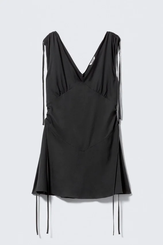 V-Neck Sleeveless Strap Mini Dress – Dark Grey V-Neck Sleeveless Strap Mini Dress – Dark Grey