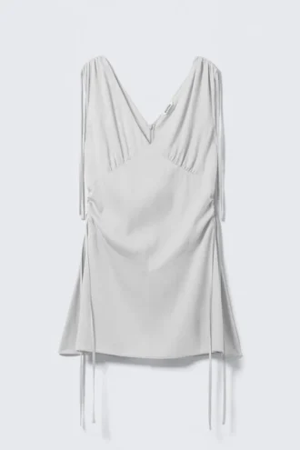 V-Neck Sleeveless Strap Mini Dress – Light Grey