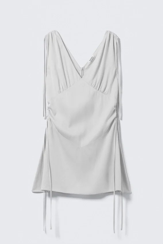 V-Neck Sleeveless Strap Mini Dress – Light Grey V-Neck Sleeveless Strap Mini Dress – Light Grey
