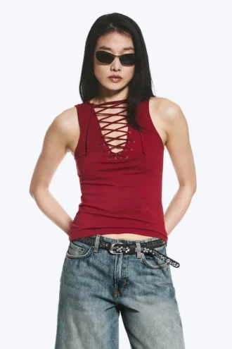V-Neck Strap Top – Dark Red