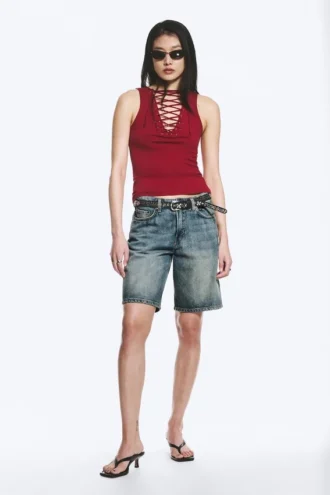 V-Neck Strap Top – Dark Red