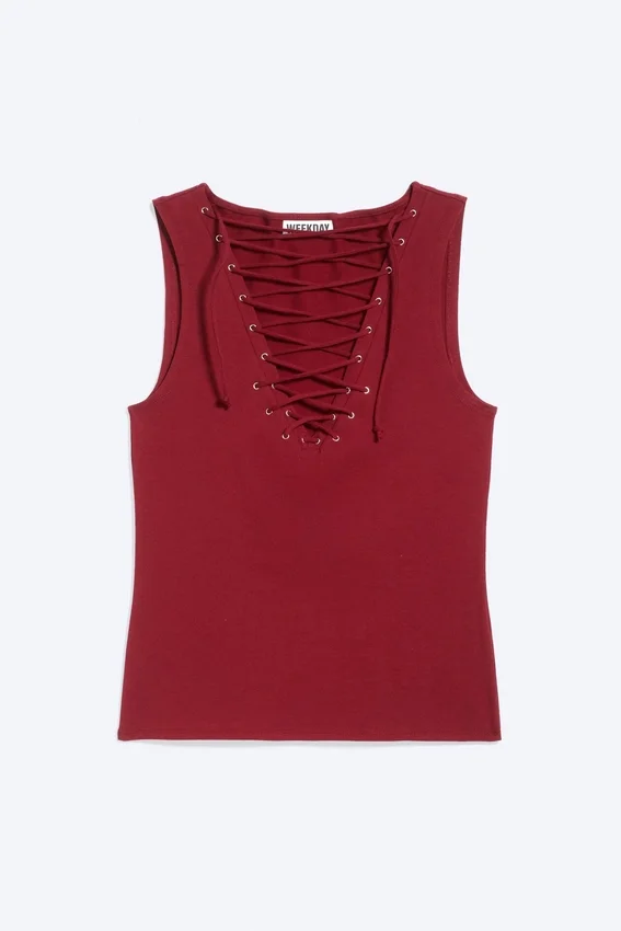 V-Neck Strap Top – Dark Red V-Neck Strap Top – Dark Red