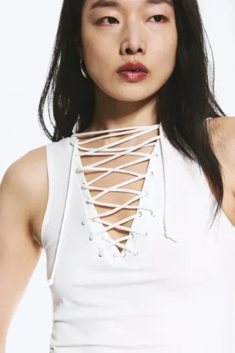 V-Neck Strap Top – White