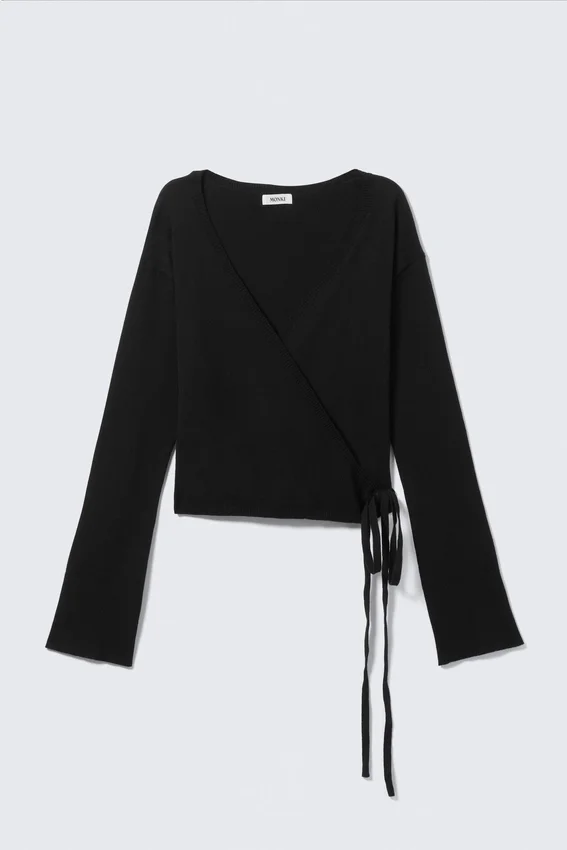 V-Neck Wrap Knit Cardigan – Black V-Neck Wrap Knit Cardigan – Black