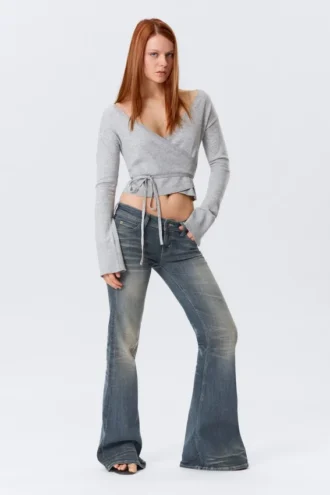 V-Neck Wrap Knit Cardigan – Grey Melange