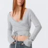 V-Neck Wrap Knit Cardigan – Grey Melange V-Neck Wrap Knit Cardigan – Grey Melange