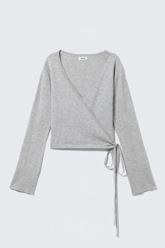 V-Neck Wrap Knit Cardigan – Grey Melange V-Neck Wrap Knit Cardigan – Grey Melange