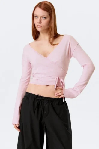 V-Neck Wrap Knit Cardigan – Light Pink