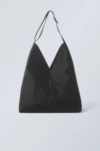 V-Shaped Nylon Shoulder Bag – Black