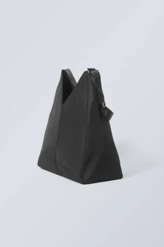 V-Shaped Nylon Shoulder Bag – Black