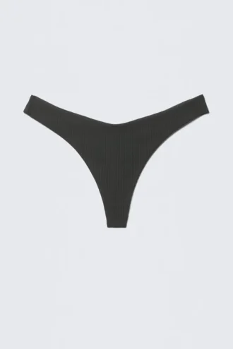 V-Shaped Ribbed Bikini Thong – Dark Grey
