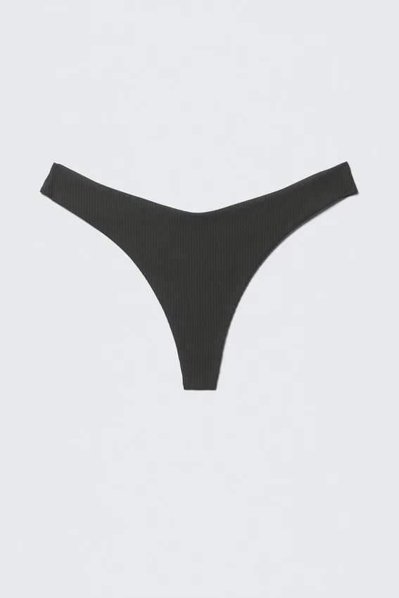 V-Shaped Ribbed Bikini Thong – Dark Grey V-Shaped Ribbed Bikini Thong – Dark Grey