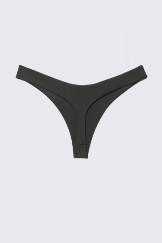 V-Shaped Ribbed Bikini Thong – Dark Grey