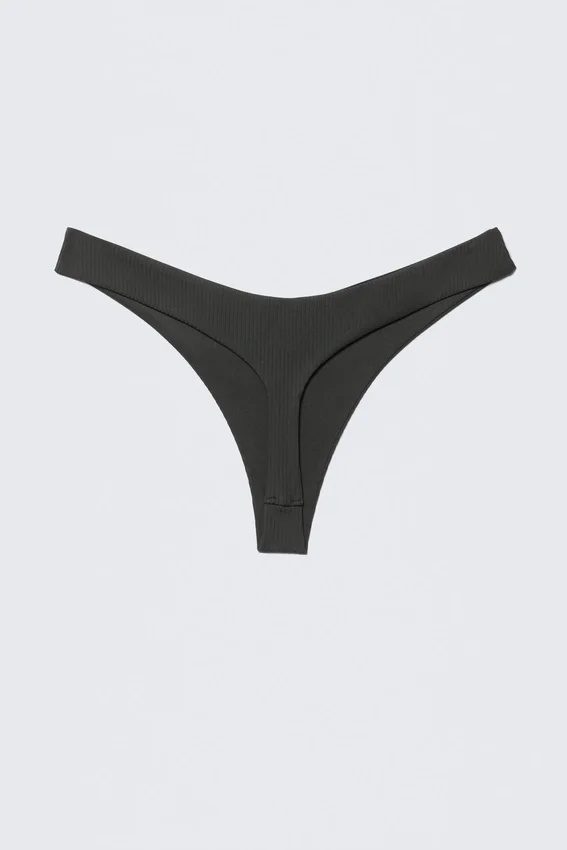 V-Shaped Ribbed Bikini Thong – Dark Grey V-Shaped Ribbed Bikini Thong – Dark Grey