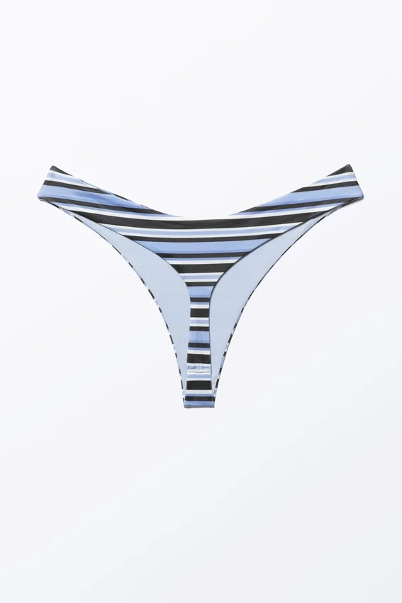 V-Shaped Thong Bikini Bottoms – Striped Blue V-Shaped Thong Bikini Bottoms – Striped Blue