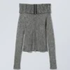 Vanna off Shoulder Zip Cardigan – Two-Tone Grey Vanna off Shoulder Zip Cardigan – Two-Tone Grey