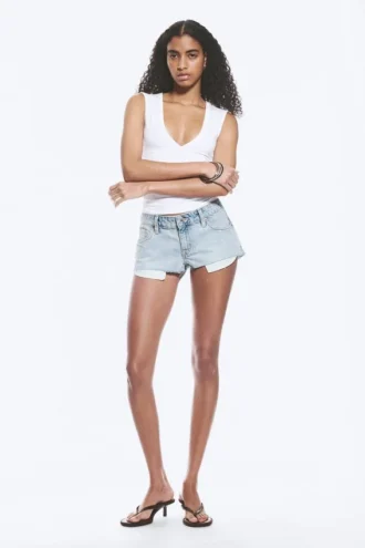 Venus Frayed Low Rise Denim Hotpants – Dream Blue – Light Blue