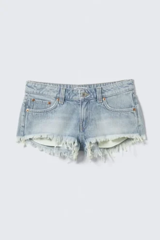 Venus Frayed Low Rise Denim Hotpants – Lip Blue – Light Blue