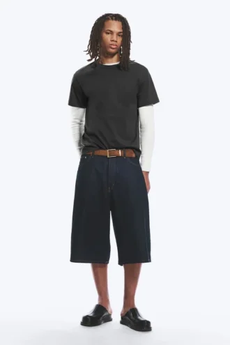 Void Mid Rise Loose Long Denim Shorts – Blue Rinse – Dark Blue