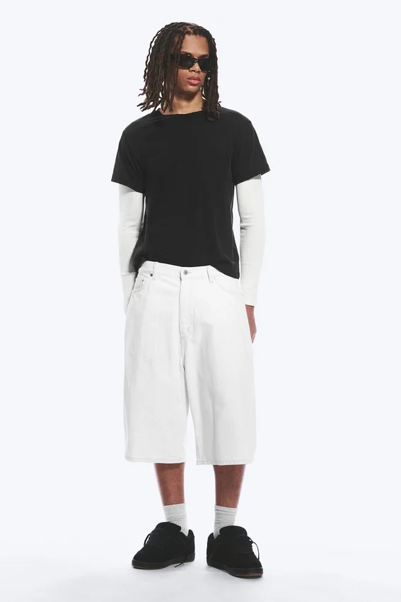 Void Mid Rise Loose Long Denim Shorts – Dirty White – White Void Mid Rise Loose Long Denim Shorts – Dirty White – White